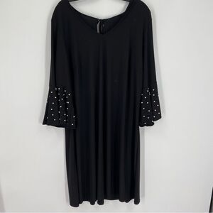 Women’s V Neck Long Sleeve Jersey Knit Midi Dress size 1X Black Bead Details